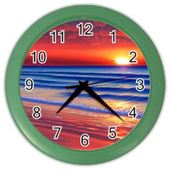 Golden Sunset Over Beach Color Wall Clock by GardenOfOphir