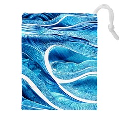Blue Wave Drawstring Pouch (5xl) by GardenOfOphir