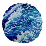 Abstract Blue Wave Large 18  Premium Round Cushions Back
