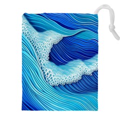 Waves Blue Ocean Drawstring Pouch (5xl) by GardenOfOphir