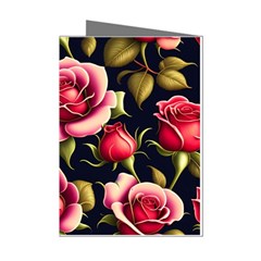 Roses Flowers Pattern Background Mini Greeting Cards (pkg Of 8) by Ravend