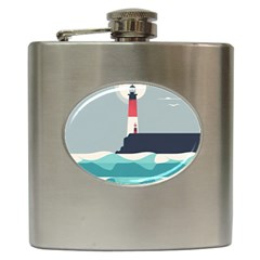 Lighthouse Ocean Nautical Sea Minimal Minimalist Hip Flask (6 Oz) by Pakemis
