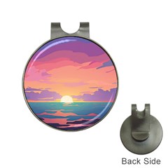 Sunset Ocean Beach Water Tropical Island Vacation 4 Hat Clips With Golf Markers by Pakemis