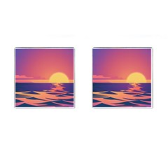 Sunset Ocean Beach Water Tropical Island Vacation Cufflinks (square) by Pakemis