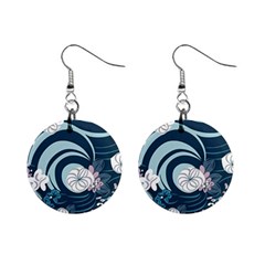 Flowers Pattern Floral Ocean Abstract Digital Art Mini Button Earrings by Pakemis