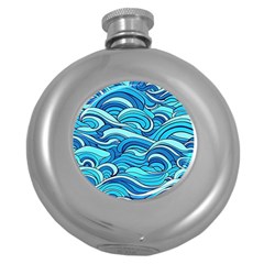 Pattern Ocean Waves Blue Nature Sea Abstract Round Hip Flask (5 Oz) by Pakemis