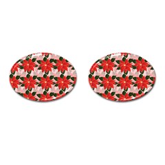 Poinsettia Pattern Seamless Pattern Christmas Xmas Cufflinks (oval) by Wegoenart