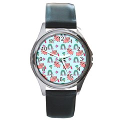 Pigs Pattern Art Design Drawing Sketch Wallpaper Round Metal Watch by Wegoenart