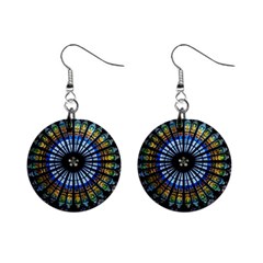 Mandala Floral Rose Window Strasbourg Cathedral France Mini Button Earrings by Semog4