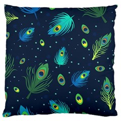 Blue Background Pattern Feather Peacock Standard Premium Plush Fleece Cushion Case (one Side) by Semog4