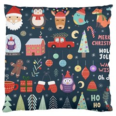 Vector Set Cute Christmas Elements Santa-penguin Deer Bear Fox Owl Trees Snowman Bird Angel More Large Premium Plush Fleece Cushion Case (one Side) by Semog4