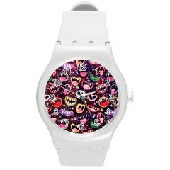 Funny Monster Mouths Round Plastic Sport Watch (m) by Salman4z