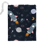 Space Background Illustration With Stars And Rocket Seamless Vector Pattern Drawstring Pouch (4XL) Back