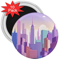 New York Skyline Cityscape Nyc New York City 3  Magnets (10 Pack)  by Jancukart