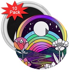 Rainbow Fun Cute Minimal Doodle Drawing Art 3  Magnets (10 Pack)  by Jancukart