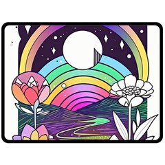 Rainbow Fun Cute Minimal Doodle Drawing Art Fleece Blanket (large) by Jancukart
