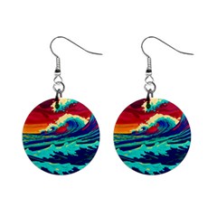 Tsunami Waves Ocean Sea Nautical Nature Water 9 Mini Button Earrings by Jancukart