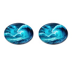 Waves Ocean Sea Tsunami Nautical 3 Cufflinks (oval) by Jancukart