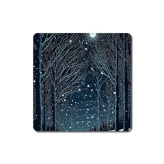 Snow Christmas Starry Night Square Magnet by Simbadda