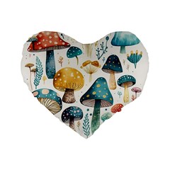 Mushroom Forest Fantasy Flower Nature Standard 16  Premium Flano Heart Shape Cushions by Uceng