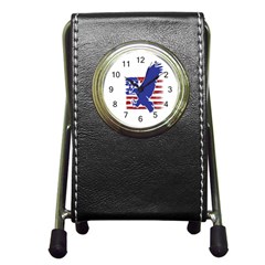 Usa Flag Eagle Symbol American Bald Eagle Country Pen Holder Desk Clock by Wegoenart