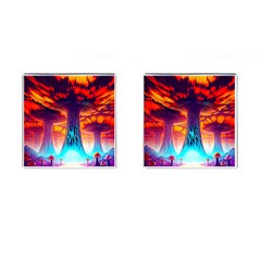 Sci-fi Fantasy Art Painting Colorful Pattern Cufflinks (square) by Ravend