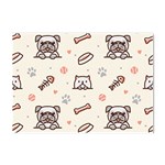 Pug Dog Cat With Bone Fish Bones Paw Prints Ball Seamless Pattern Vector Background Crystal Sticker (A4) Front