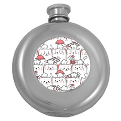 Cute Cat Chef Cooking Seamless Pattern Cartoon Round Hip Flask (5 Oz) by Salman4z