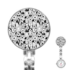 Seamless-pattern-with-black-white-doodle-dogs Stainless Steel Nurses Watch by Salman4z