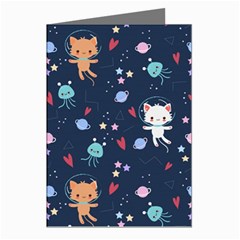 Cute-astronaut-cat-with-star-galaxy-elements-seamless-pattern Greeting Cards (pkg Of 8) by Salman4z