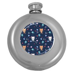 Cute-astronaut-cat-with-star-galaxy-elements-seamless-pattern Round Hip Flask (5 Oz) by Salman4z