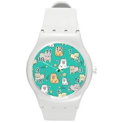 Seamless-pattern-cute-cat-cartoon-with-hand-drawn-style Round Plastic Sport Watch (m) by Salman4z