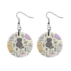 Funny Cartoon Cats Seamless Pattern Mini Button Earrings by Salman4z