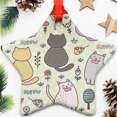 Funny Cartoon Cats Seamless Pattern Star Ornament (two Sides) by Salman4z