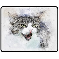 Cat Pet Art Abstract Watercolor Two Sides Fleece Blanket (medium) by Jancukart