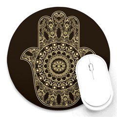 Hamsa-hand-drawn-symbol-with-flower-decorative-pattern Round Mousepad by Salman4z
