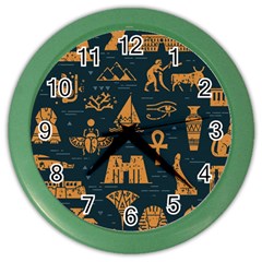 Dark-seamless-pattern-symbols-landmarks-signs-egypt Color Wall Clock by Salman4z
