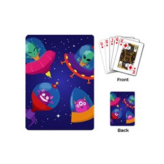 Cartoon-funny-aliens-with-ufo-duck-starry-sky-set Playing Cards Single Design (mini) by Salman4z