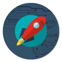 Rocket-with-science-related-icons-image Magnet 5  (round) by Salman4z
