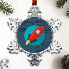 Rocket-with-science-related-icons-image Metal Small Snowflake Ornament by Salman4z