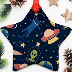 Seamless-pattern-with-funny-aliens-cat-galaxy Ornament (star) by Salman4z