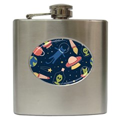 Seamless-pattern-with-funny-aliens-cat-galaxy Hip Flask (6 Oz) by Salman4z