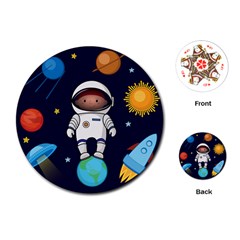 Boy-spaceman-space-rocket-ufo-planets-stars Playing Cards Single Design (round) by Salman4z