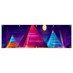 Egyptian-pyramids-night-landscape-cartoon Banner And Sign 12  X 4  by Salman4z