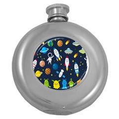 Big-set-cute-astronauts-space-planets-stars-aliens-rockets-ufo-constellations-satellite-moon-rover-v Round Hip Flask (5 Oz) by Salman4z