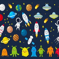 Big-set-cute-astronauts-space-planets-stars-aliens-rockets-ufo-constellations-satellite-moon-rover-v Play Mat (rectangle) by Salman4z