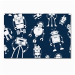 White-robot-blue-seamless-pattern Postcard 4 x 6  (Pkg of 10) Front