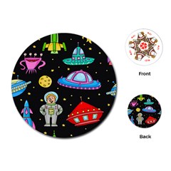 Seamless-pattern-with-space-objects-ufo-rockets-aliens-hand-drawn-elements-space Playing Cards Single Design (round) by Salman4z