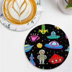 Seamless-pattern-with-space-objects-ufo-rockets-aliens-hand-drawn-elements-space Uv Print Round Tile Coaster by Salman4z
