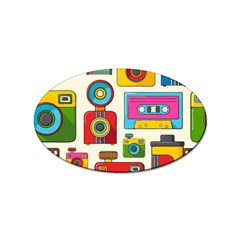 Retro-cameras-audio-cassettes-hand-drawn-pop-art-style-seamless-pattern Sticker Oval (10 Pack) by Salman4z